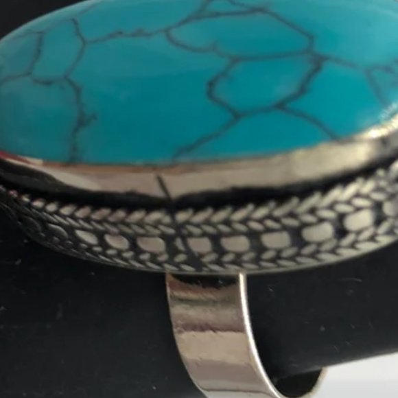 Ethnic Turquoise Stone Ring, Handmade Tribal Statement Ring, Stone Ring - Picture 5 of 6